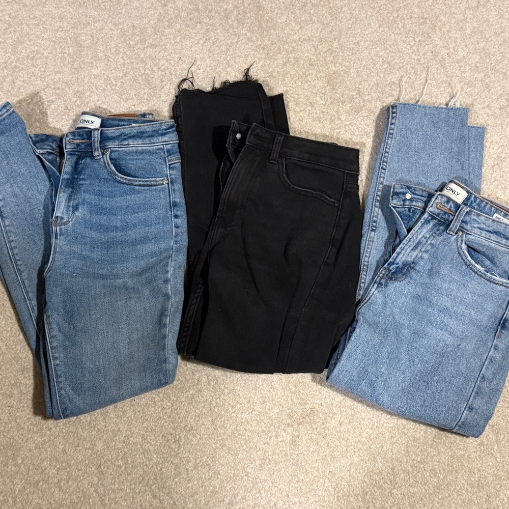 Only x3 Women's Skinny Jeans Pack — Black & Light Blue Denim